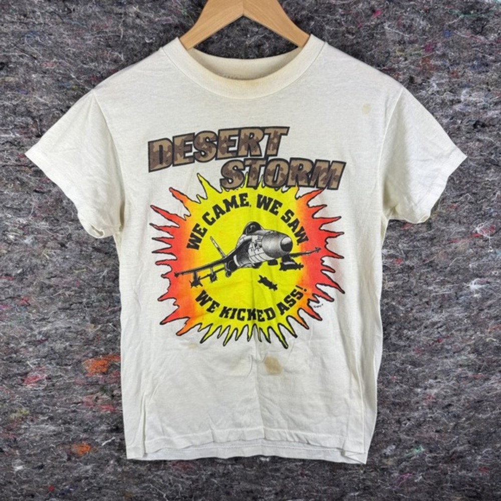 Vintage Desert Storm Shirt Mens Medium White 1991 War Graphic Tee Oyster Bay 90s